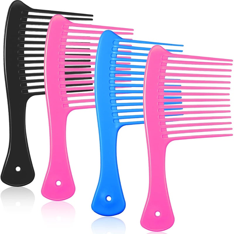 4 Pieces Wide Tooth Combs Hair Detangling Jumbo Rake Comb for Thick Long Curly Hair Mixed Colors