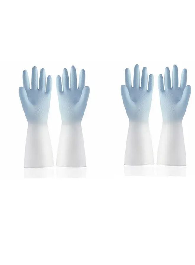 2 Pairs Latex Kitchen Gloves With 2 Wipes Non Slip Ergonomic Dishwashing Cleaning Household Chores - Image 2