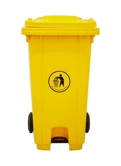 VINSTAR 240 Ltr Yellow Outdoor Waste Center Pedal Bins, Garbage Can Container With Attached Lid & Two Wheeled - High Density Polyethylene (HDPE) Heavy-Duty  - Image 1