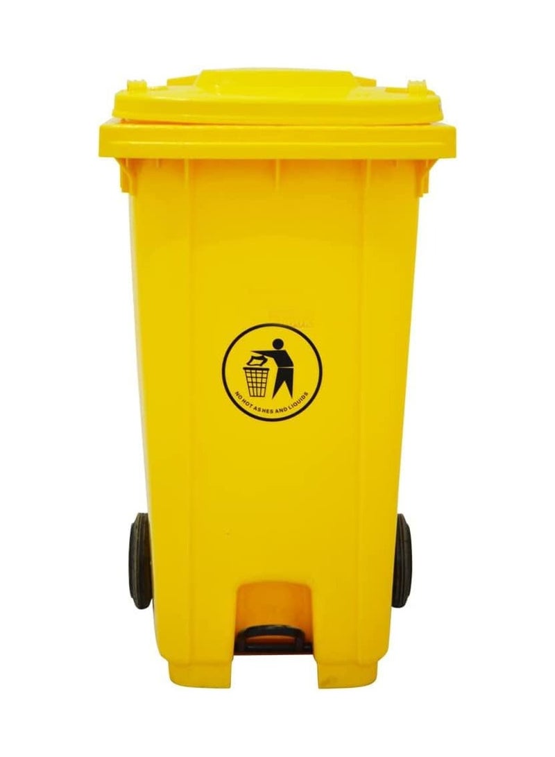 VINSTAR 240 Ltr Yellow Outdoor Waste Center Pedal Bins, Garbage Can Container With Attached Lid & Two Wheeled - High Density Polyethylene (HDPE) Heavy-Duty - Image 1