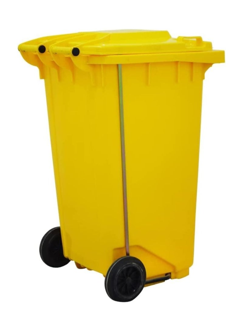VINSTAR 240 Ltr Yellow Outdoor Waste Center Pedal Bins, Garbage Can Container With Attached Lid & Two Wheeled - High Density Polyethylene (HDPE) Heavy-Duty - Image 2