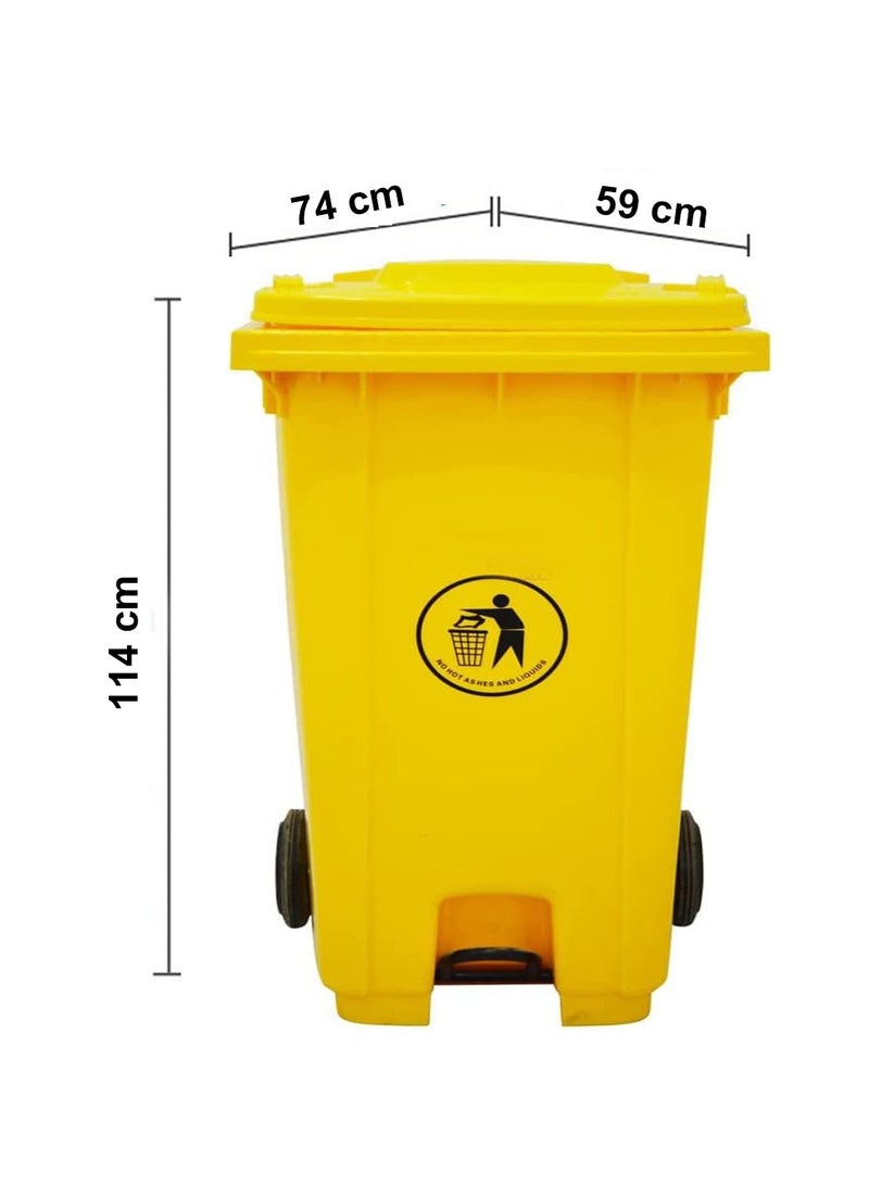 VINSTAR 240 Ltr Yellow Outdoor Waste Center Pedal Bins, Garbage Can Container With Attached Lid & Two Wheeled - High Density Polyethylene (HDPE) Heavy-Duty - Image 3
