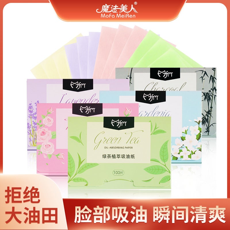 Facial Oil-Absorbing Paper Summer Refreshing Oil-Removing Portable Extraction Plant Fragrance Oil-Absorbing Paper 100-Piece Cosmetic Tool - Image 2