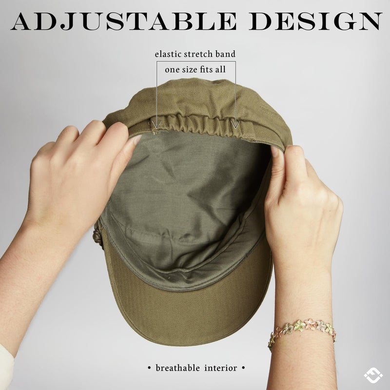 Funky Junque Cotton Newsboy Hat for Women â€“ Trendy Greek Fisherman Cap, Classic Baker Boy Newsies Hats, Stylish Lightweight Ladies Cap - Olive - Image 5
