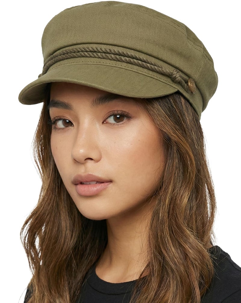 Funky Junque Cotton Newsboy Hat for Women â€“ Trendy Greek Fisherman Cap, Classic Baker Boy Newsies Hats, Stylish Lightweight Ladies Cap - Olive - Image 1