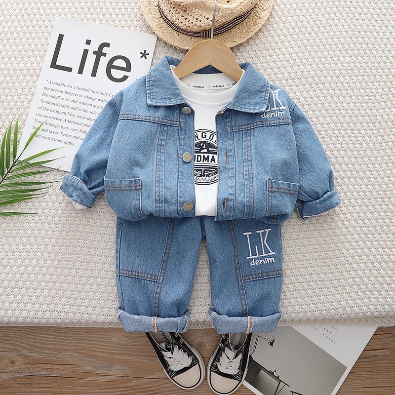 Children'S Clothing Boys Spring & Fall Suits Style Clothes Handsome Baby Denim Three-Piece Trendy Clothes - Image 3