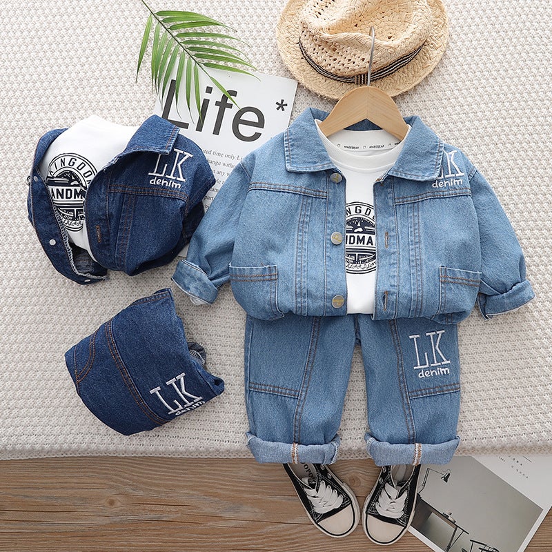 Children'S Clothing Boys Spring & Fall Suits Style Clothes Handsome Baby Denim Three-Piece Trendy Clothes - Image 2