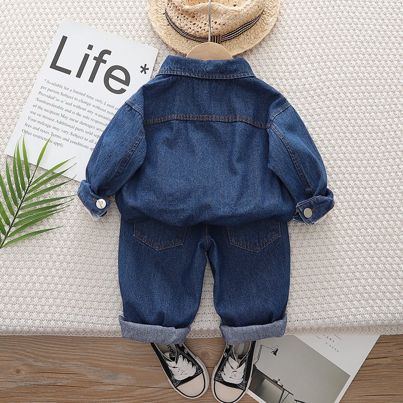 Children'S Clothing Boys Spring & Fall Suits Style Clothes Handsome Baby Denim Three-Piece Trendy Clothes - Image 5