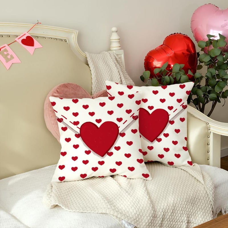 AACORS Valentine's Day Pillow Covers 20X20 Set of 2 Love Heart Decorations Holiday Farmhouse Decorative Pillow Case Decor for Sofa Couch AK041-20 - Image 3