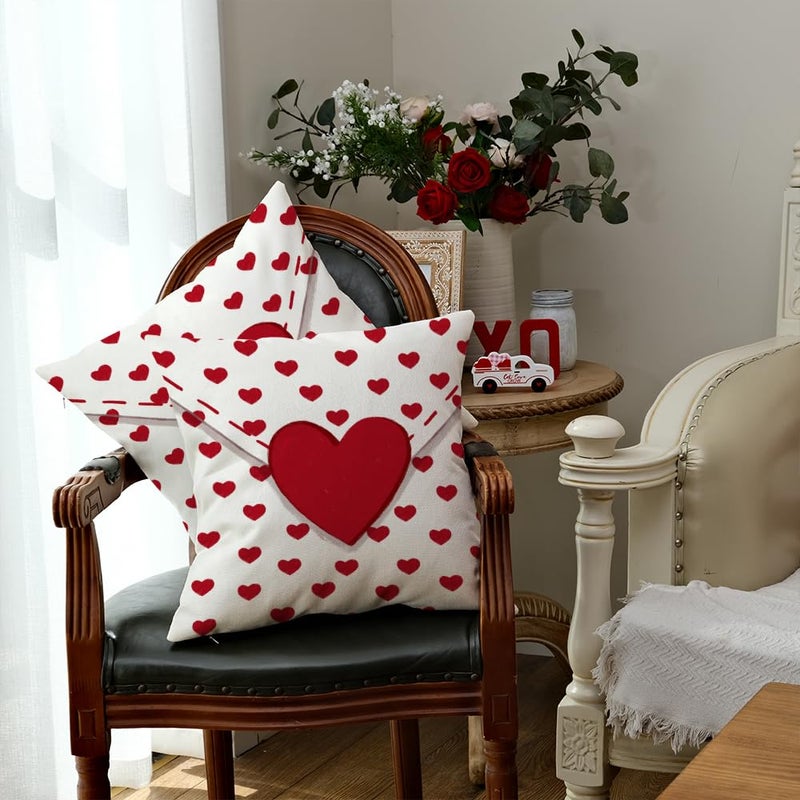 AACORS Valentine's Day Pillow Covers 20X20 Set of 2 Love Heart Decorations Holiday Farmhouse Decorative Pillow Case Decor for Sofa Couch AK041-20 - Image 4