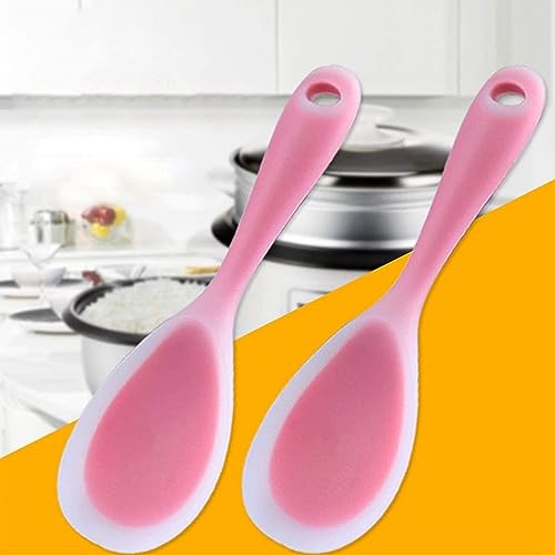 Baskety Non-Stick Rice Spoon Silicone Ladle Soup Spoon with Handle for Dining Table 22.5 x 7 Silicone Rice Paddle Spoon cm (Pink) - Image 3