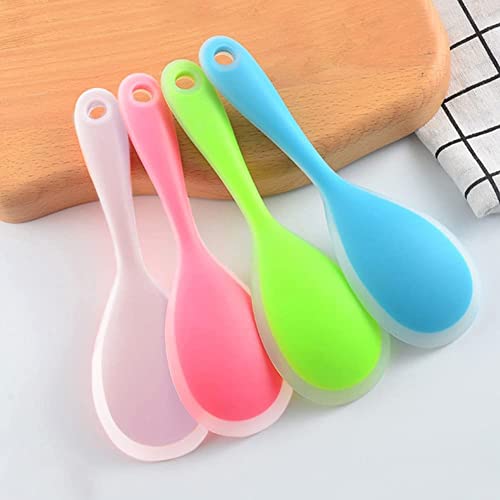 Baskety Non-Stick Rice Spoon Silicone Ladle Soup Spoon with Handle for Dining Table 22.5 x 7 Silicone Rice Paddle Spoon cm (Pink) - Image 5