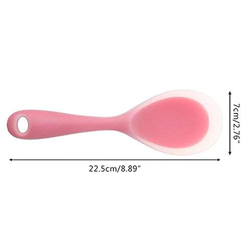Baskety Non-Stick Rice Spoon Silicone Ladle Soup Spoon with Handle for Dining Table 22.5 x 7 Silicone Rice Paddle Spoon cm (Pink) - Image 2