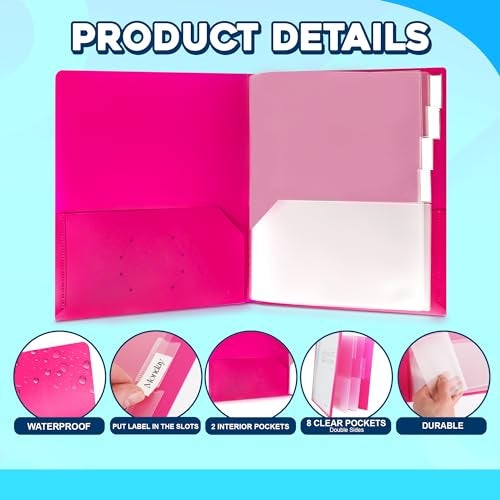 Darice 2 Pack 10 Pocket Folder - Double-Sided Multi Pocket Folder - Letter Size Paper Organizer for Office School - Pink & Blue - Image 4