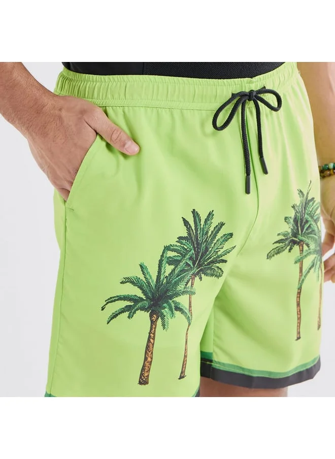 FAV Palm Tree Print Shorts with Drawstring Closure and Pockets
