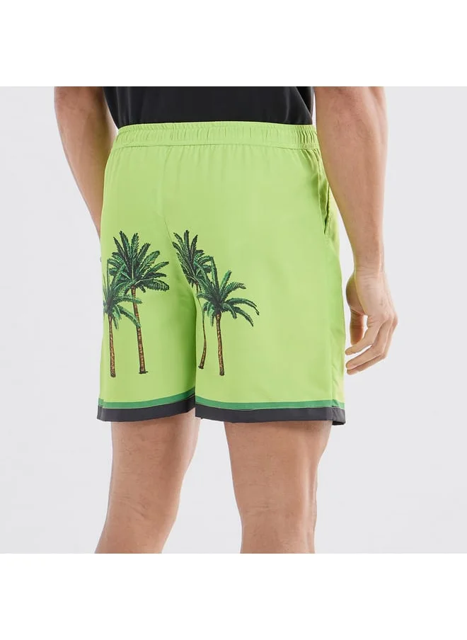 FAV Palm Tree Print Shorts with Drawstring Closure and Pockets