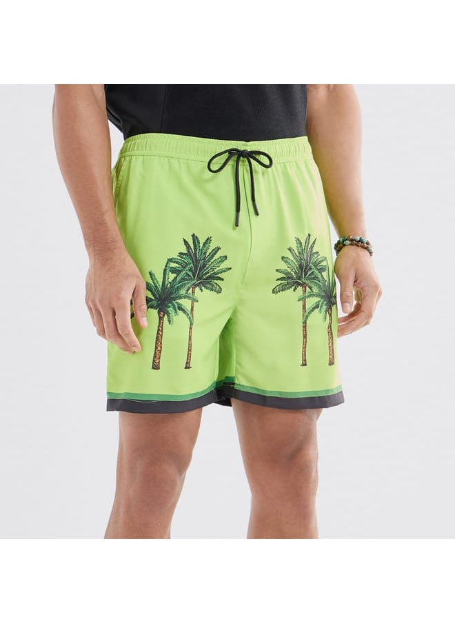 FAV - Palm Tree Print Shorts with Drawstring Closure and Pockets - Image 1