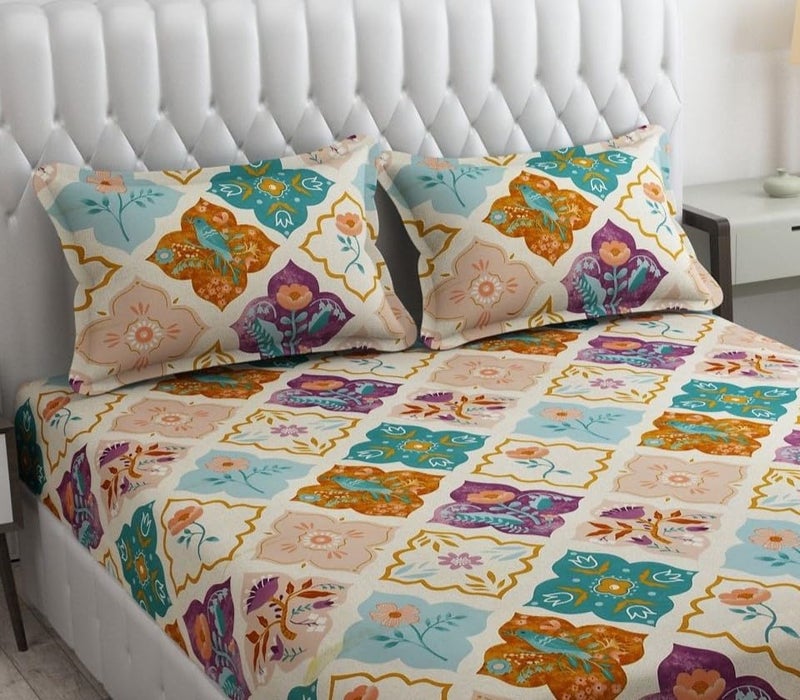 SHOMES 250 TC 100% Cotton Feel Bedsheet for Double/King Size Bed | Floral Design Bed Spread with 2 Pillow Covers | Soft Breathable & Wrinkle Free Bedsheets/Bedcover (90 x 90 Inches | Multicolor) - Image 2