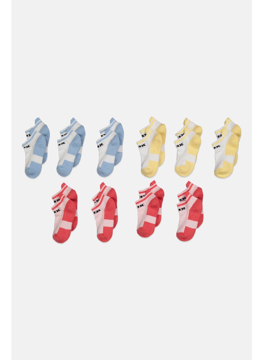 RBX Kids Girl 10 Pairs Brand Logo Ankle Socks, Pink Combo  - Image 1