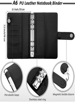 ZCM-HAPPY A6 Loose Leaf Folder Hand Account Book Macaron Notebook Leather PU6 Hole Loose Leaf Book Cash Budget Book Black  - Image 2