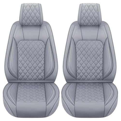 Aierxuan Dodge Ram Car Seat Covers Front Pair Waterproof Leather Custom Fit 2009-2025 1500/2500/3500 Crew Quad Regular Cab Truck Pickup Compatible with Airbag(2 PCS Front/Grey) - Image 1