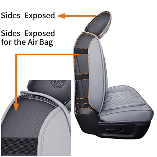 Aierxuan Dodge Ram Car Seat Covers Front Pair Waterproof Leather Custom Fit 2009-2025 1500/2500/3500 Crew Quad Regular Cab Truck Pickup Compatible with Airbag(2 PCS Front/Grey) - Image 4