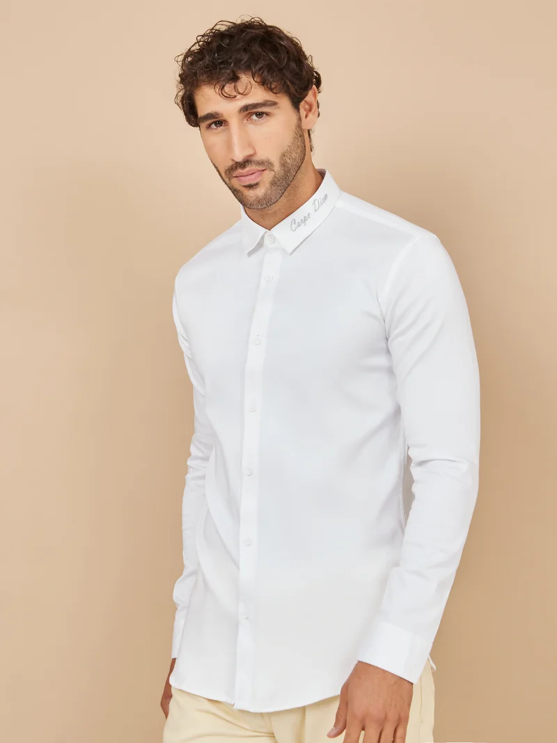 Styli Embroidered Collar Detail Slim Fit Shirt