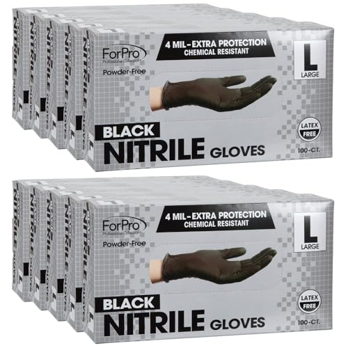 ForPro Professional Collection Disposable Nitrile Gloves Chemical Resistant PowderFree LatexFree NonSterile Food Safe 4 Mil Black Large 1000Count - Image 5