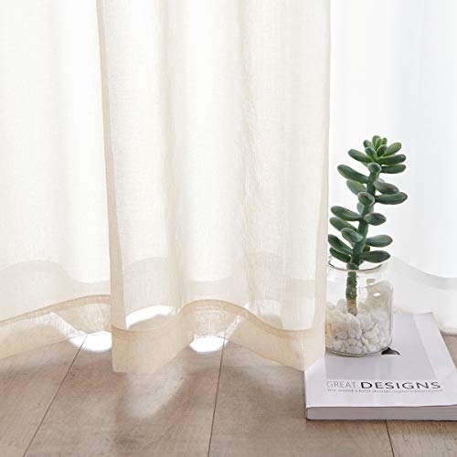 TOAVA DECO Beige Semi Sheer Curtains 84 Inches Long Faux Linen Beige Sheers Curtain for Bedroom Living Room Girls Kids Room 2 Panels 52x84 - Image 4
