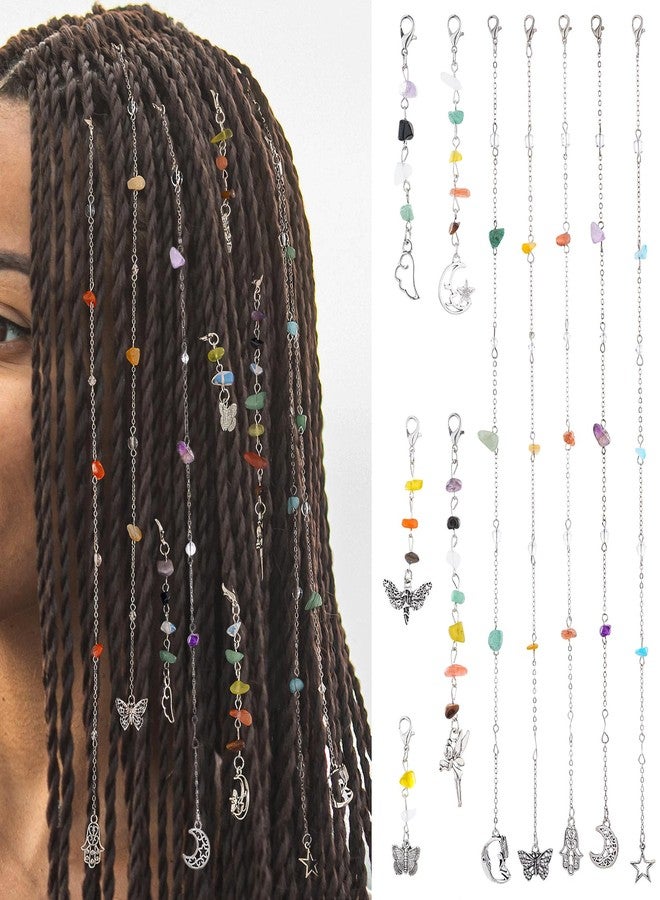 FRESHME Hair Jewelry for Women - 10PCS Long and Short Natural Stone Hair Charms for Braids Hair Chains In Bling Tassel Butterfly Sun Moon Pendants for Renaissance Photography Halloween Accessories - Image 1