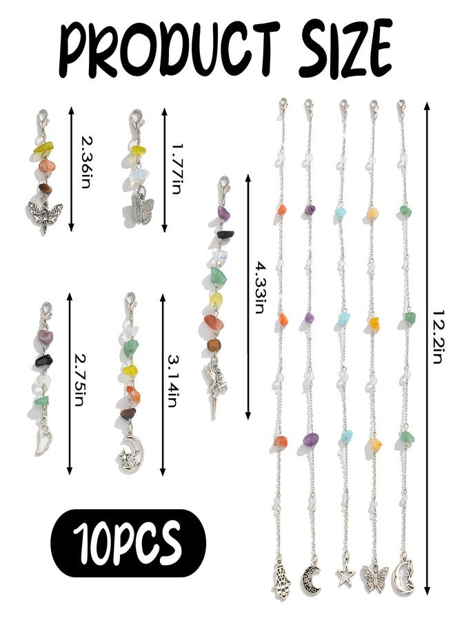 FRESHME Hair Jewelry for Women - 10PCS Long and Short Natural Stone Hair Charms for Braids Hair Chains In Bling Tassel Butterfly Sun Moon Pendants for Renaissance Photography Halloween Accessories - Image 4