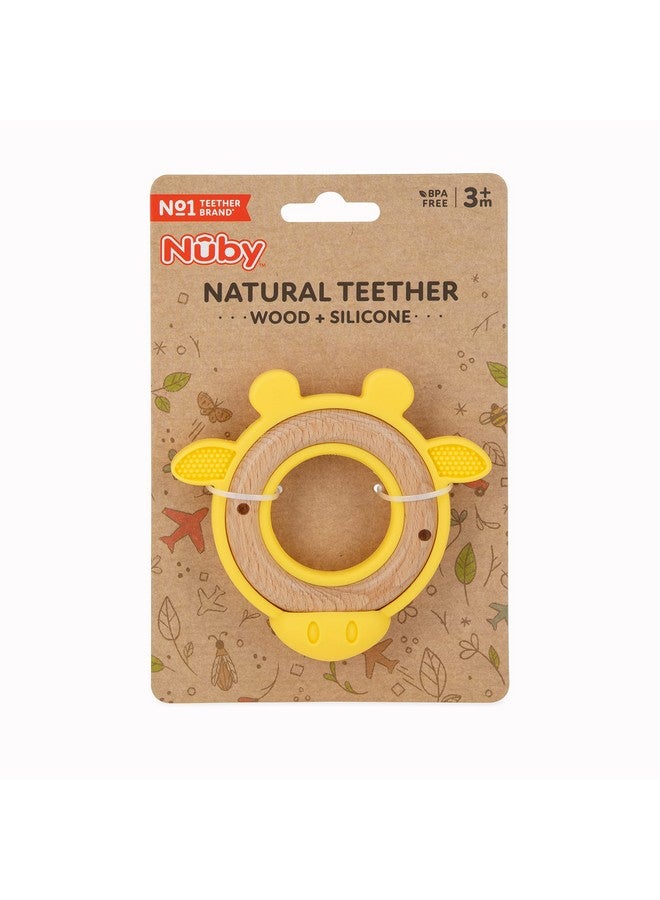 نوبي عضاضة نوبي المصنوعة من الخشب الطبيعي مع سيليكون ناعم، تصميم بسيط وسهل التنظيف، لون أصفر على شكل زرافة - Image 3