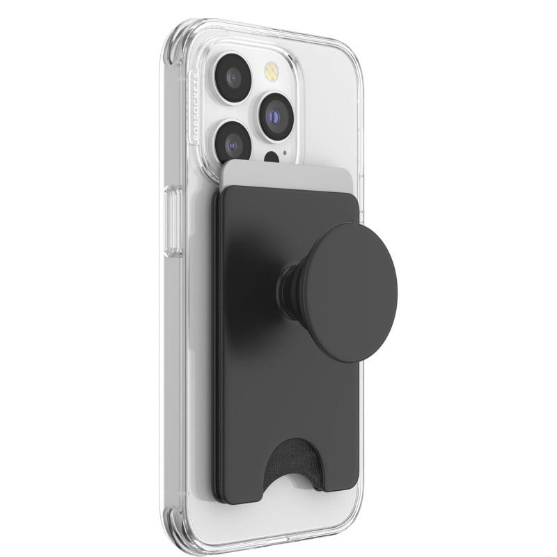 Aputue Phone Wallet with Expanding Grip & Adapter Ring, Wireless Charging Compatible Card Holder, Black - Image 1