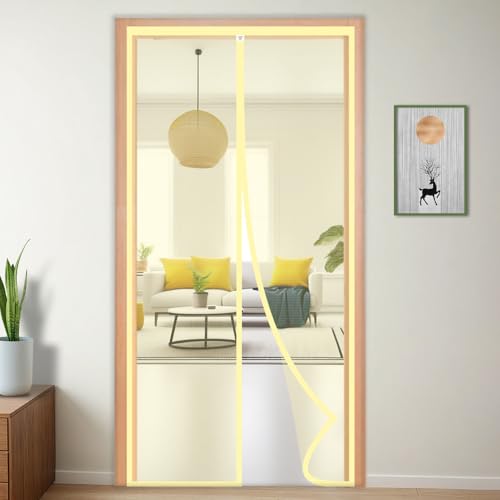 TurtleGrip Polyester Magnetic Mosquito Net for Door with Hook & Loop for Main Doors, Bedroom, Kitchen & Balcony Doors (190x85cm, Beige) |Measure Before Order. - Image 1