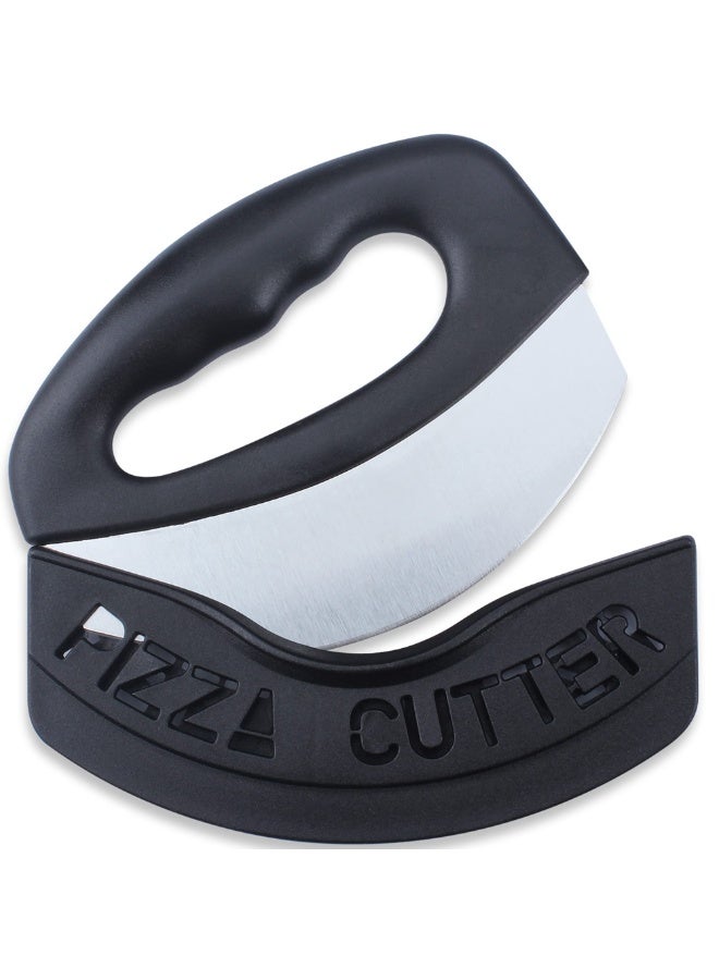 HOMESTAR Stainless Steel Pizza Cutter , Cheese Slicer Food Chopper , Ultra Sharp Blade Stainless Steel Pizza Wheel Rocker Slicer with Protective Sheath, Multi-Purpose Kitchen Baking Tool, Dishwasher Safe , Black ,15*12.5 cm - Image 1