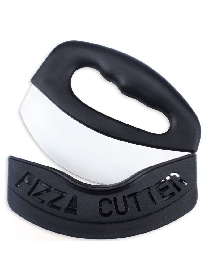 HOMESTAR Stainless Steel Pizza Cutter , Cheese Slicer Food Chopper , Ultra Sharp Blade Stainless Steel Pizza Wheel Rocker Slicer with Protective Sheath, Multi-Purpose Kitchen Baking Tool, Dishwasher Safe , Black ,15*12.5 cm - Image 2