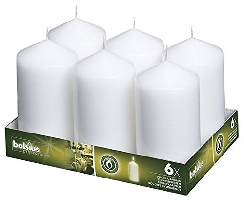 BOLSIUS 3x6 Set of 6 White Wedding Pillar Candles aprox 3x6 inces - Image 1