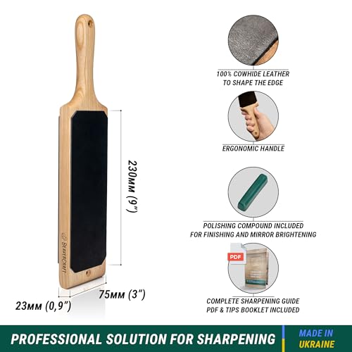BeaverCraft Leather Strop Kit for Knife Sharpening 15.2" - Leather Knife Strop with Polishing Compound - Stropping Kit Double Sided LS1P1, Razor Sharpener for Knives, Chisels - eBook Guide Included - Image 2