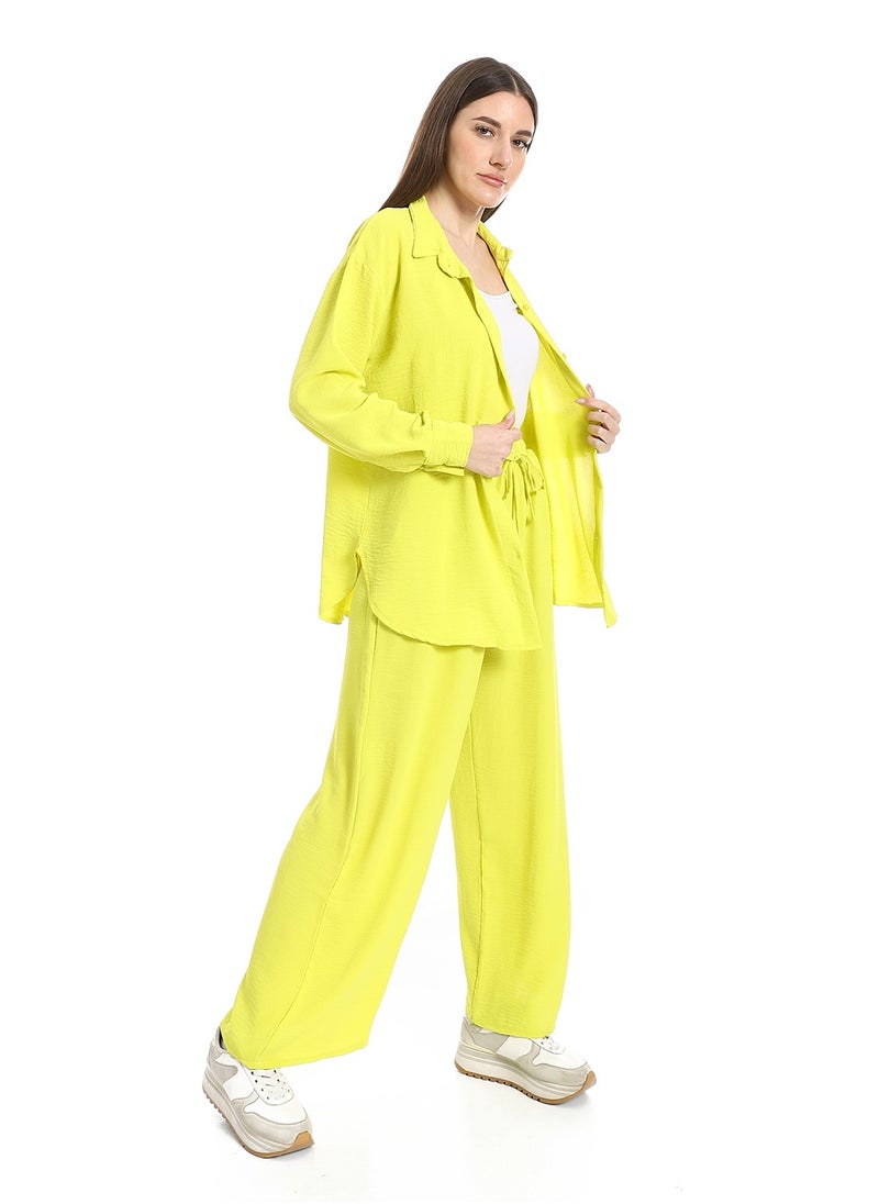 Women's two-piece open-front button-up suit