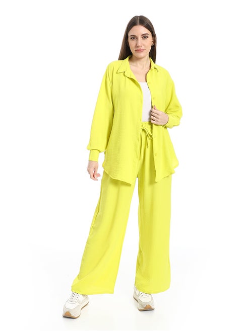 Women's two-piece open-front button-up suit
