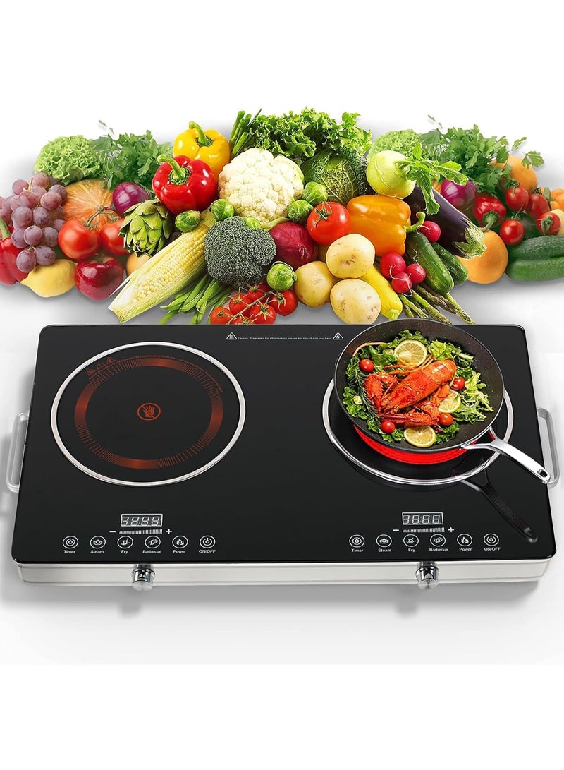 Olympia Double Burner Infrared Cooker 7000W Electric Ceramic Stove with Digital LED Display High Power Dual Burner Cooktop with 4 Hour Timer Facility, Portable Electric Stove for Fast and Efficient Cooking  - Image 1