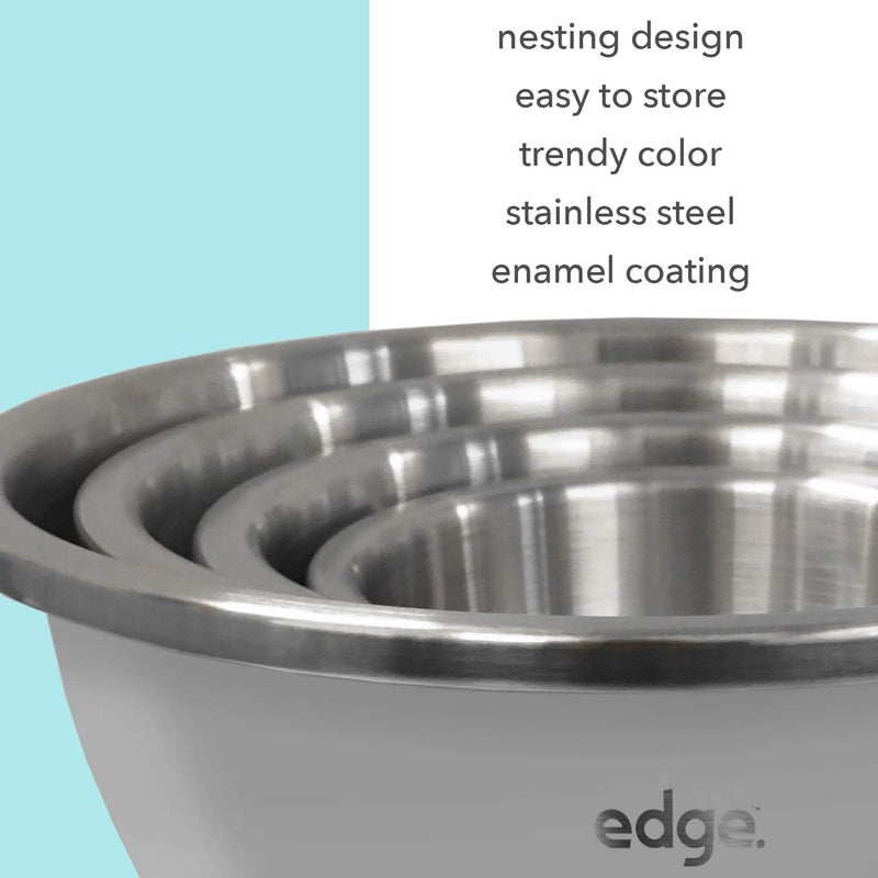 Edge Stainless Steel Nested Commercial Grade Mixing Bowl 4-Piece Set, Charcoal - Image 2