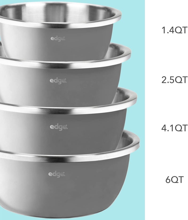 Edge Stainless Steel Nested Commercial Grade Mixing Bowl 4-Piece Set, Charcoal - Image 3