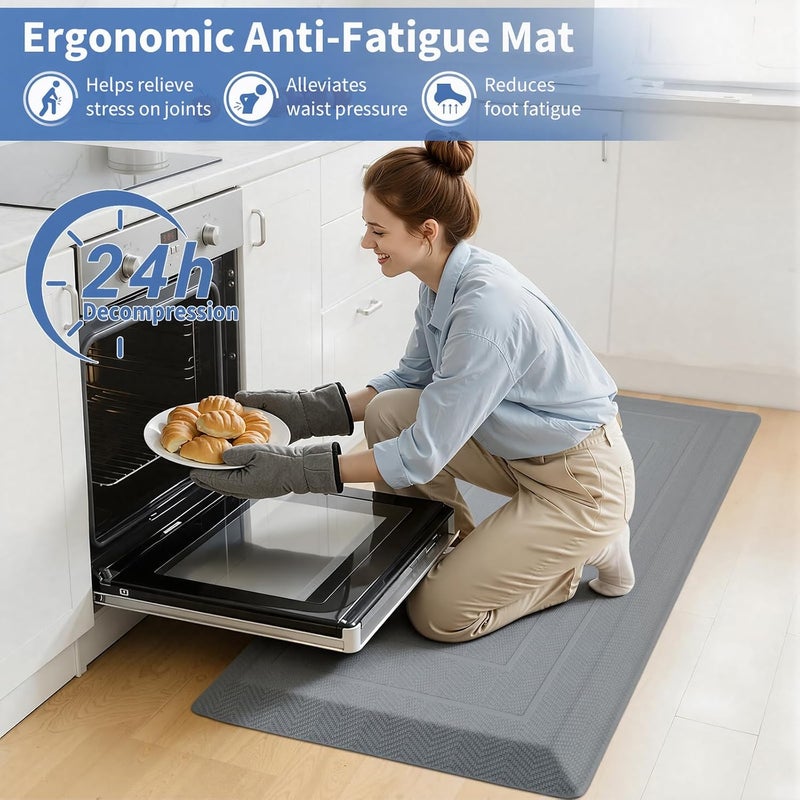 UKISS 9/10"" Extra Thick Cushioned Anti Fatigue Kitchen Mat, Waterproof High Density Foam Standing Desk Mat, Non-Slip Ergonomic Comfort Mat for Kitchen, Office,Workstation Black (Grey, 20" X 48") - Image 4