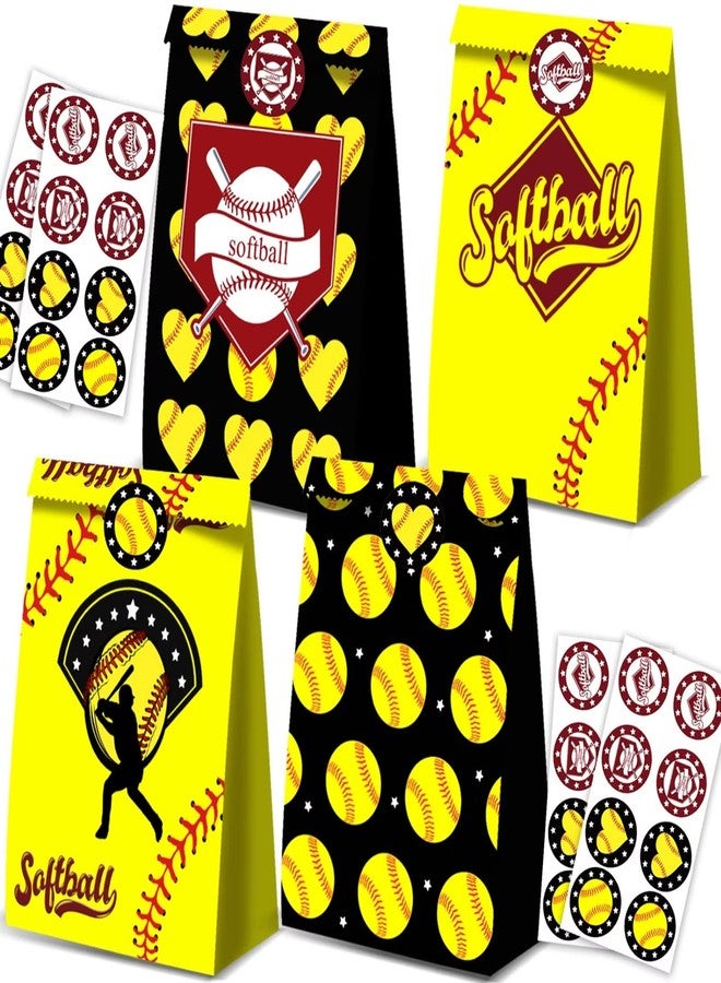 BQK 24 PCS Softball Gift Bags Softball Goodie Bags Softball Treat Bags for Softball Birthday Party Supplies Softball Snack Bags for Girls Team Boys Kids - Image 1