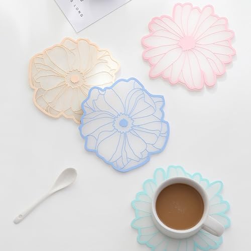 JCSMARTEC 2Pack Silicone Drink Coasters, Vintage Flowers Lace Cup Coffee Mug Bowl Pot Mats Pads for Home and Kitchen 15.5cm (Blue+Green) - Image 1