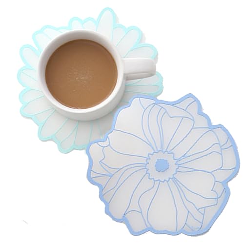 JCSMARTEC 2Pack Silicone Drink Coasters, Vintage Flowers Lace Cup Coffee Mug Bowl Pot Mats Pads for Home and Kitchen 15.5cm (Blue+Green) - Image 2