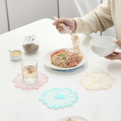 JCSMARTEC 2Pack Silicone Drink Coasters, Vintage Flowers Lace Cup Coffee Mug Bowl Pot Mats Pads for Home and Kitchen 15.5cm (Blue+Green) - Image 4