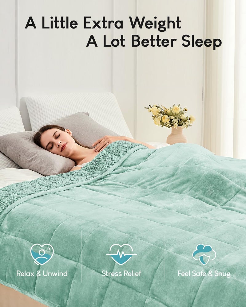 Cottonblue Weighted Blanket for Adults 15 lbs Queen Size 60x80 inches, Cozy Flannel Sherpa Weighted Throw Blankets Comfortable for Calming and Relax, Shaggy Fleece Bed Sofa Heavy Blankets, Dusty Green - Image 2