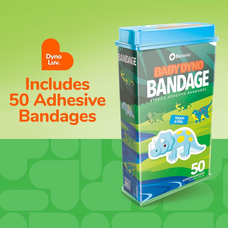 BioSwiss Bandages, Dino Shaped Self Adhesive Bandage Set, Latex Free, Sterile Wound Care, 50 Count - Image 2